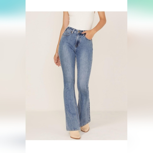 NWOT Back Star Patchwork Flare Jeans Skinny Bell Bottom Raw Hem Denim Pants - Picture 5 of 7